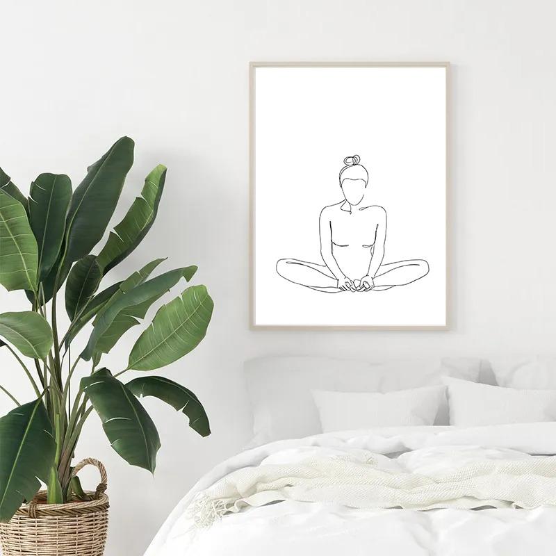 Abstrakt Fitness Minimalistisch Yoga Asanas Strichzeichnung Poster Drucke Leinwand Malerei Frau Körper Akt Wandkunst Bild Heimzimmer Dekor