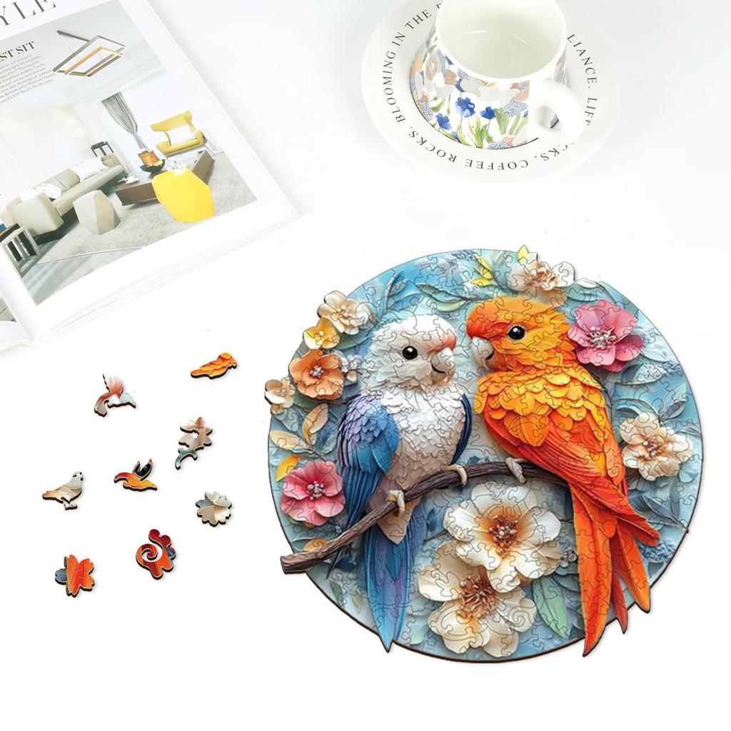 Qiuenisray Jigsaw 200 Wooden Parrot and Flowers x 3mm Irregularly Shaped Laser Home Home Brain Designer Supervision Puzzle, Pieces, Puzzle, (27.7 28.4
