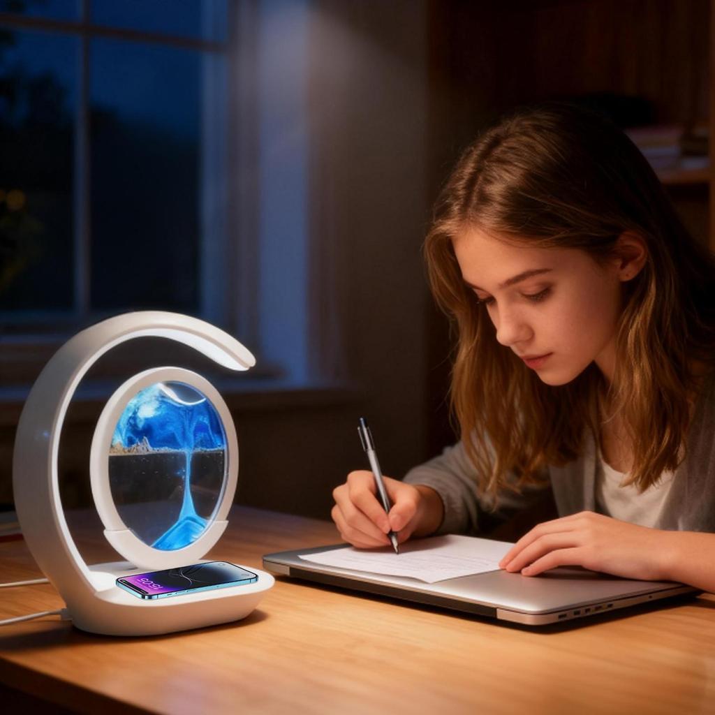 Wireless Charger Moving Sand Lamp Decor Magnetic Charger For Office Bedroom Table Night Bathroom Home Sensory Meditation