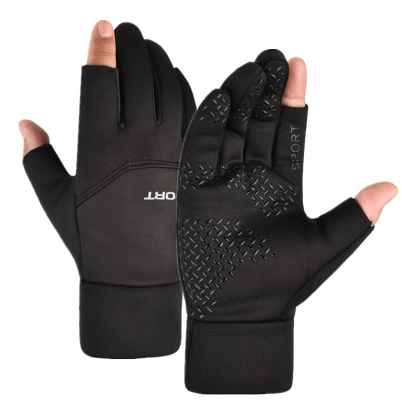 Cycling gloves Men's winter leakage two-finger sports touch screen velvet warm outdoor fishing cycling warm gloves