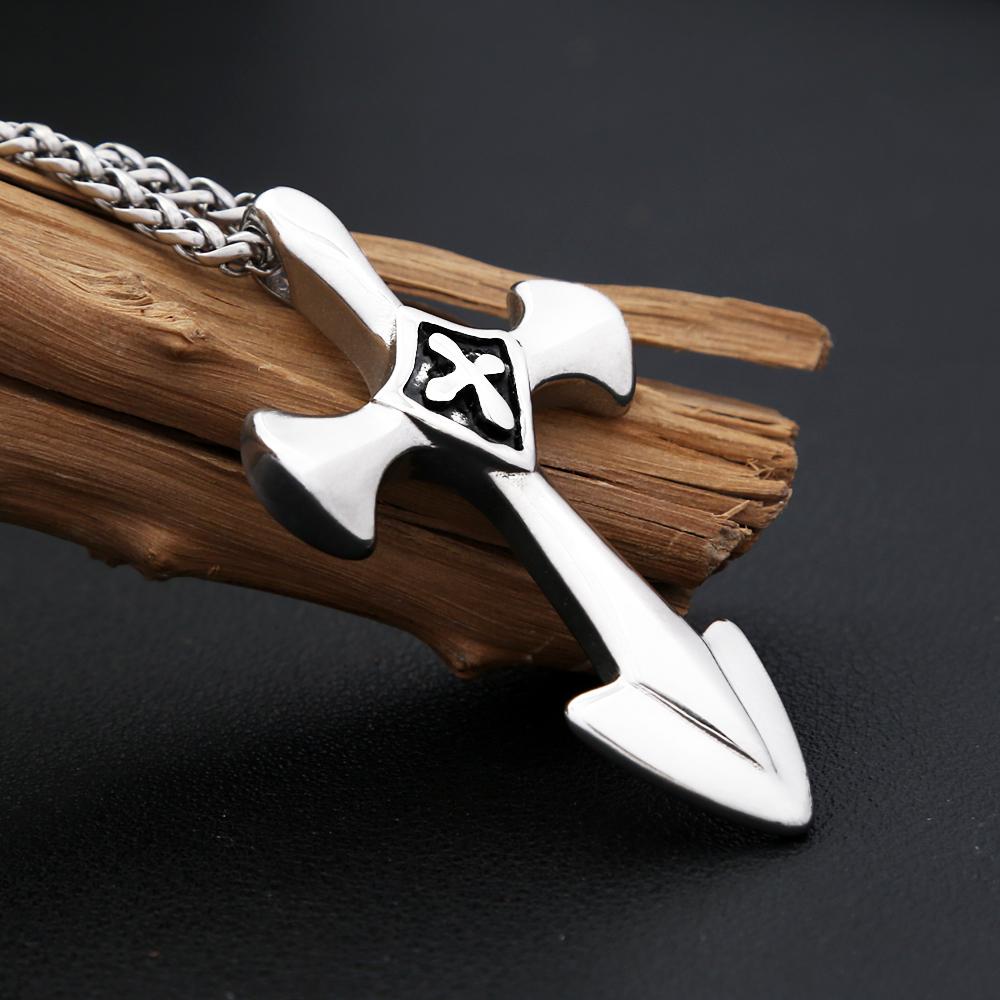 Vintage Punk Hip Hop Templar Knight Cross Pendant Necklaces For Men Women 316L Stainless Steel  Party Jewerly