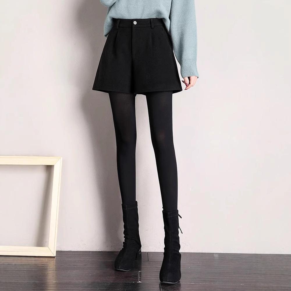 Women's 2023 High-Waist Woolen A-Line Shorts - Autumn/Winter Fashion, Wide-Leg, Loose Casual Fit for Outerwear with Boots