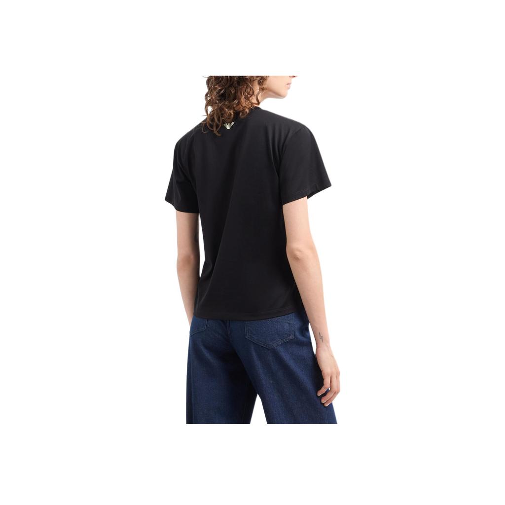 Emporio Armani SS25 Logo Print Crew Neck Short Sleeve T-Shirt Women tops Black EW001169-AF10003-UC001
