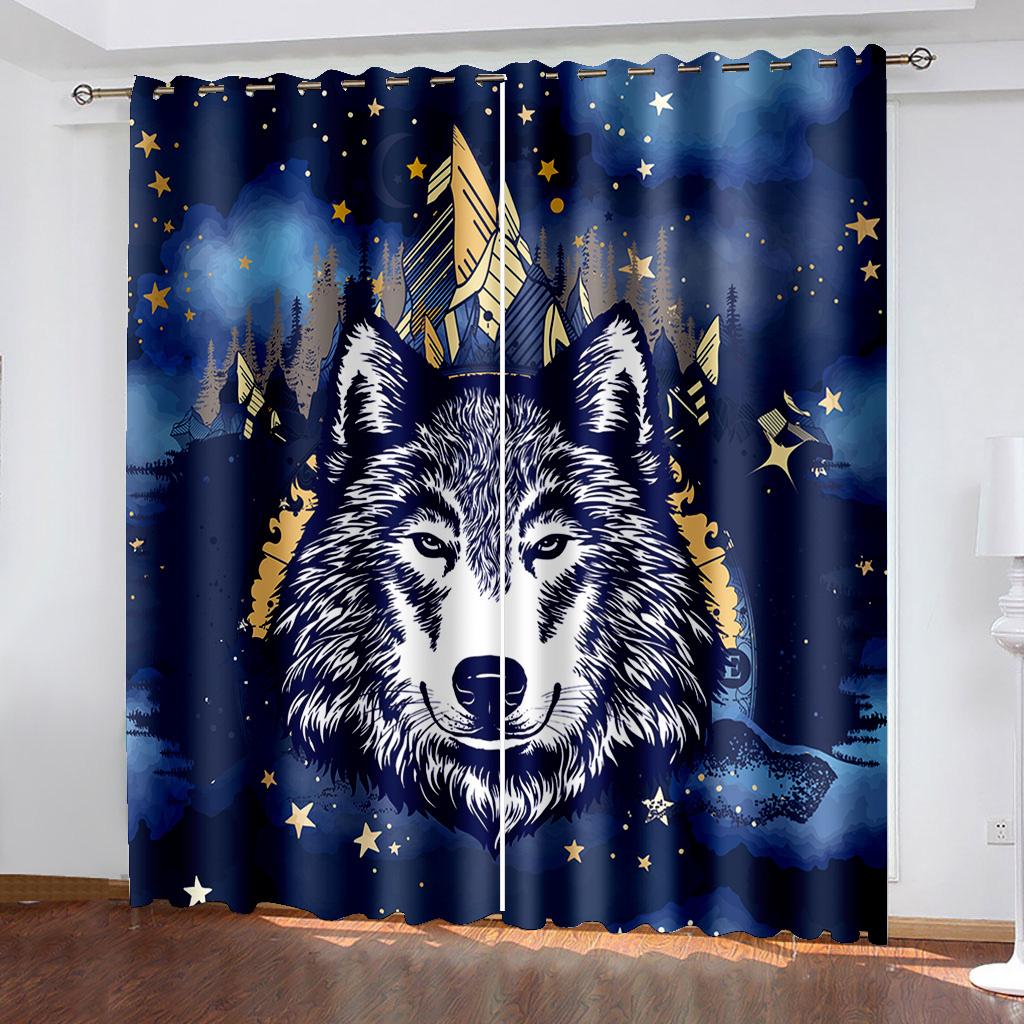 Ready-made Modern WildWolf AnimalWindow Curtains For Kids Bedroom Living Room Bathroom Kicthen Door Hall Cupboard Home Decor2Pcs