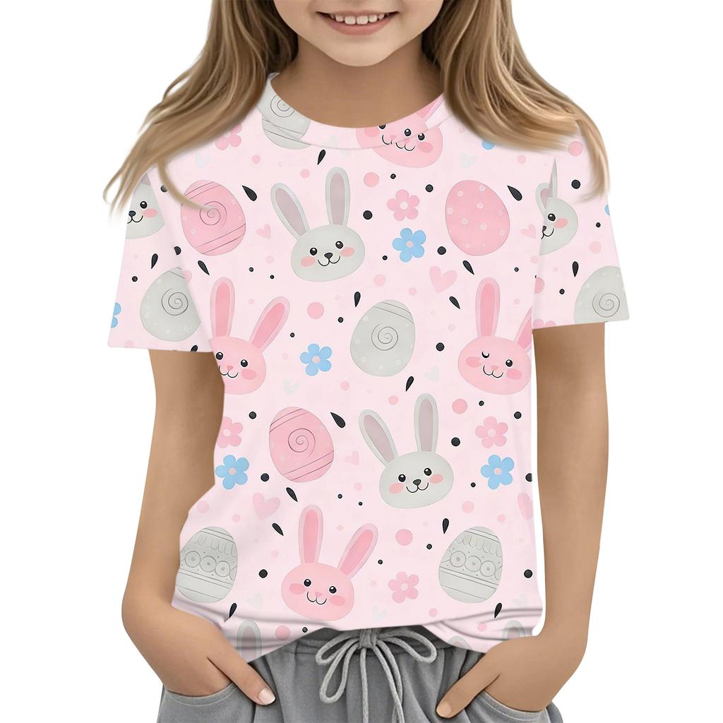 Boys Girls Round Neck Casual Printed Short-sleeved T-shirt Top