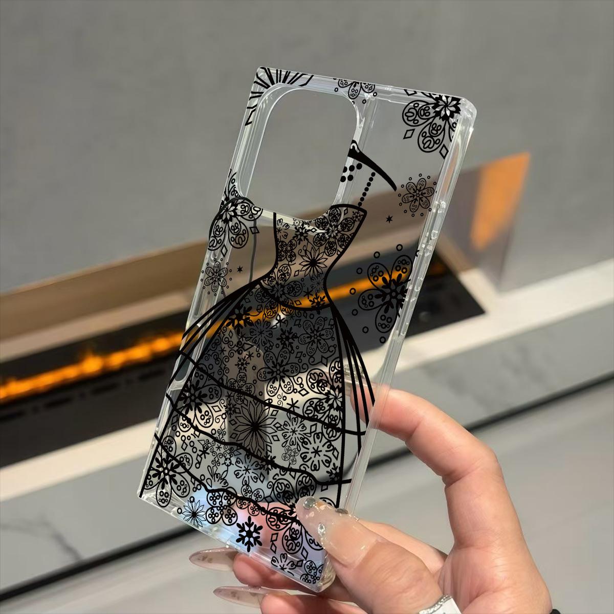 

Clear Square Back Tube Case Protection For iPhone 11 14 Pro Max 13 16 ProMax 12 15 Plus Anti-Oxygen,Black Snowflake Gown Pattern Casing iphone 11 ProMax