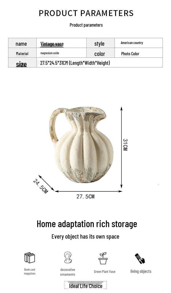 Wabi-sabi Vintage Kettle-Shaped Zen Vase for Dried Flowers