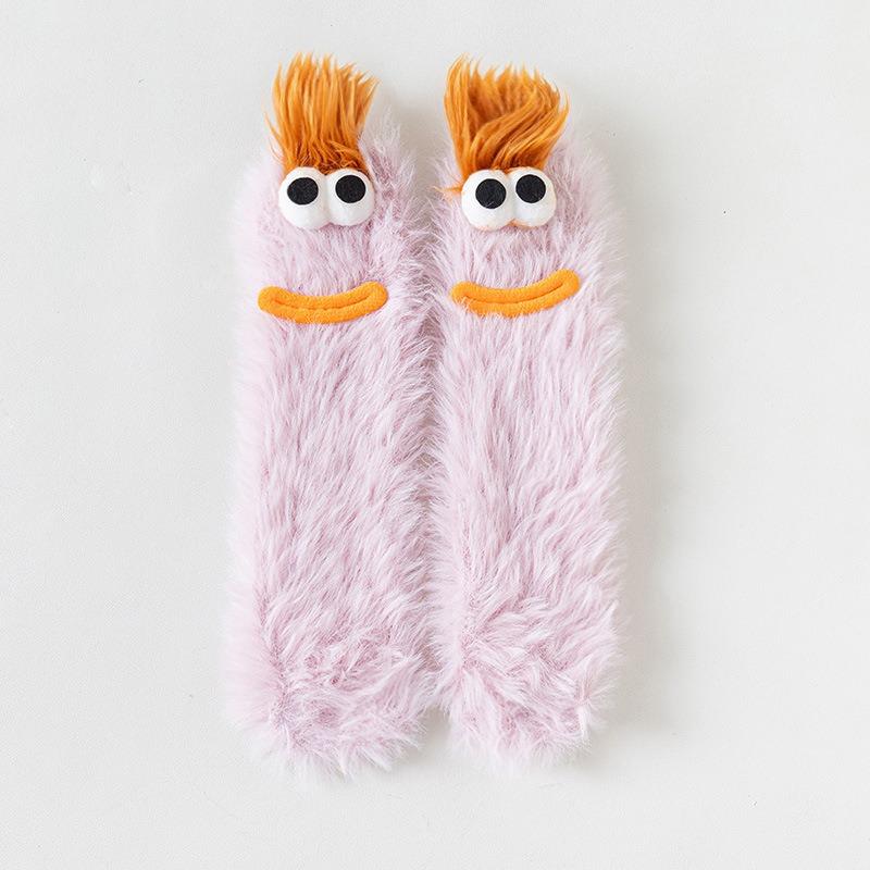 Ugly Cute Funny Socks Women's Medium Tube Socks Autumn and Winter Floor Sleeping Socks Coral Fleece Home Hair Fluffy Cute Warm