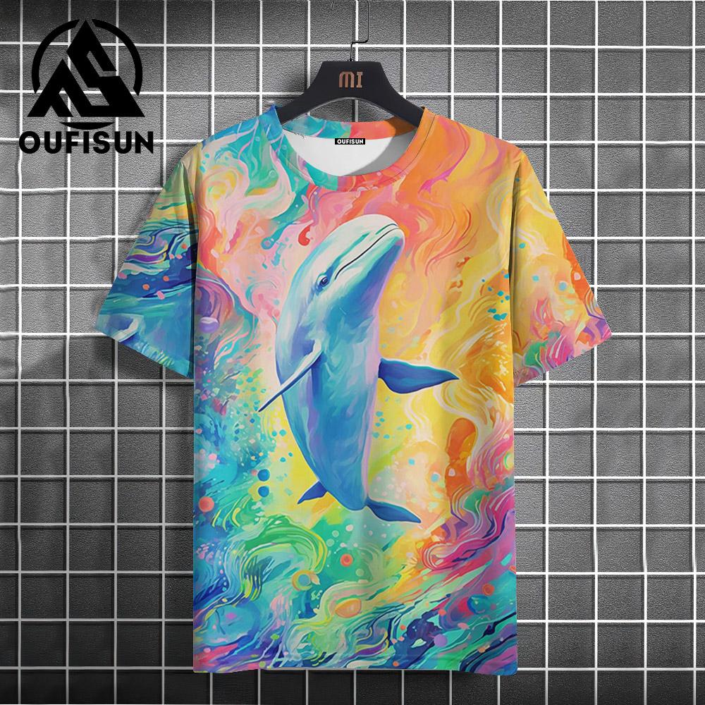 Vintage Men's T-Shirt Colorful Animal Print Short Sleeve Summer Casual Oversized Tee Men Clothing Fashion Streetwear Sportswear