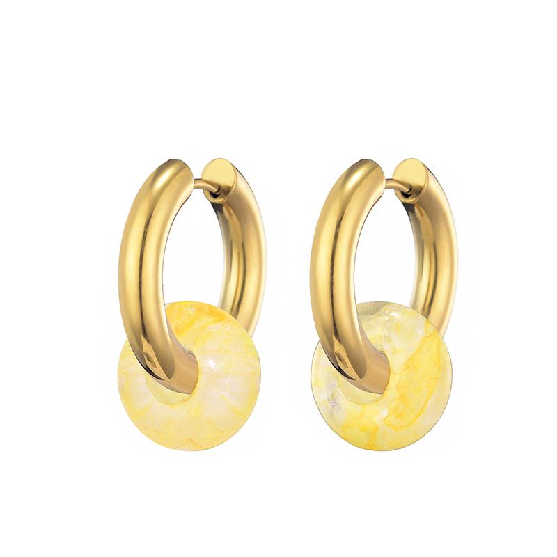 Classic Fashion Natural Stone Round Bead Hoop Earrings Woman Turquoises 3.0mm Thick Stainless Steel Ear Buckle Earrings Jewelry