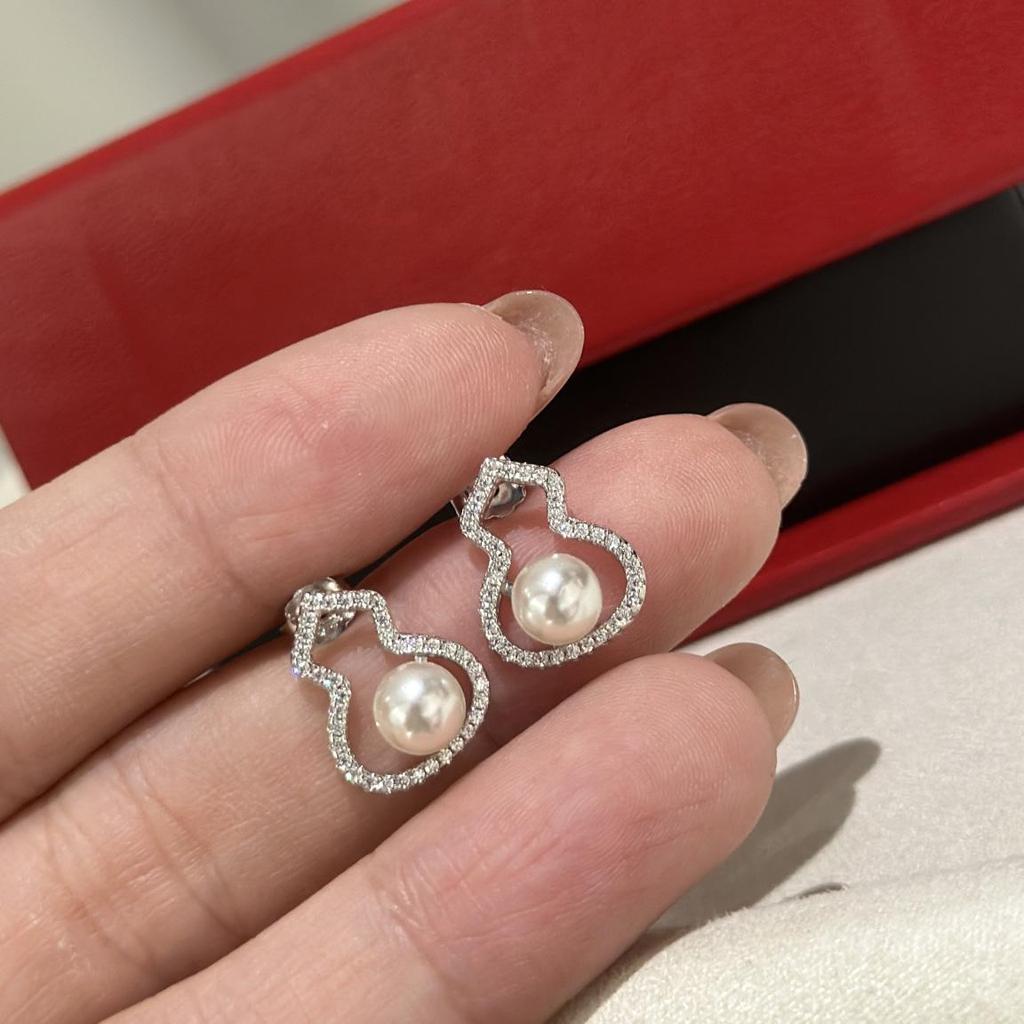 High End Jewelry Gourd Pearl Hollow Earrings Sub Gold Material Thick Gold Electroplating Daily Wear for Birthday Party