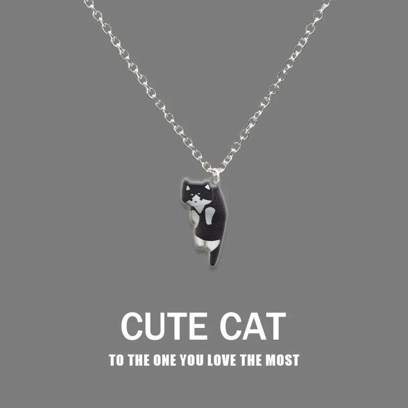 Lovely Creative Cute Cartoon Cat Pendant Necklace for Women Girl Multi Color Kitten Metal Chain Choker Couple Party Gfit Zircon