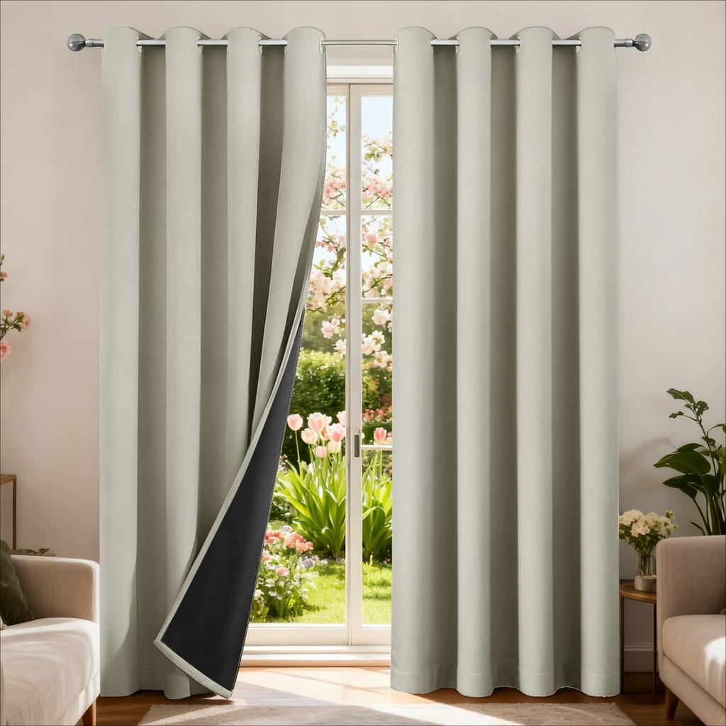 Blackout Curtain for Living Room Polyester Pongee Grommet Thermal Insulated Light Blocking Curtain Drape for Patio French Door