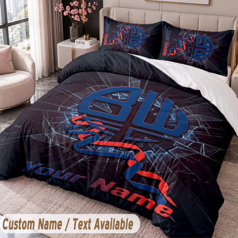 Bolton Wanderers FC Printed Bedding Set Custom Name Text 1 Duvet Cover 2 Pillowcases For Bedroom