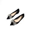 A Black Bow Rhinestone Pointed Flat Sole Single Shoe Temperament Suede Versatile Soft Sole