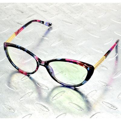 Fashion Cateye Blue Flower Gold Alloy Temple Full-rim Optical Glasses Frame Eyeglasses Eyeframe Eyewear