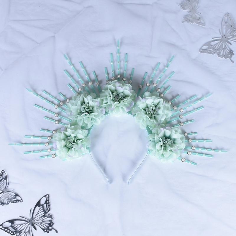 Charming Flower Crowns Headpiece Traditional Chinese Flowers Hair Accessory Eye Catching Floral Headband Ornament