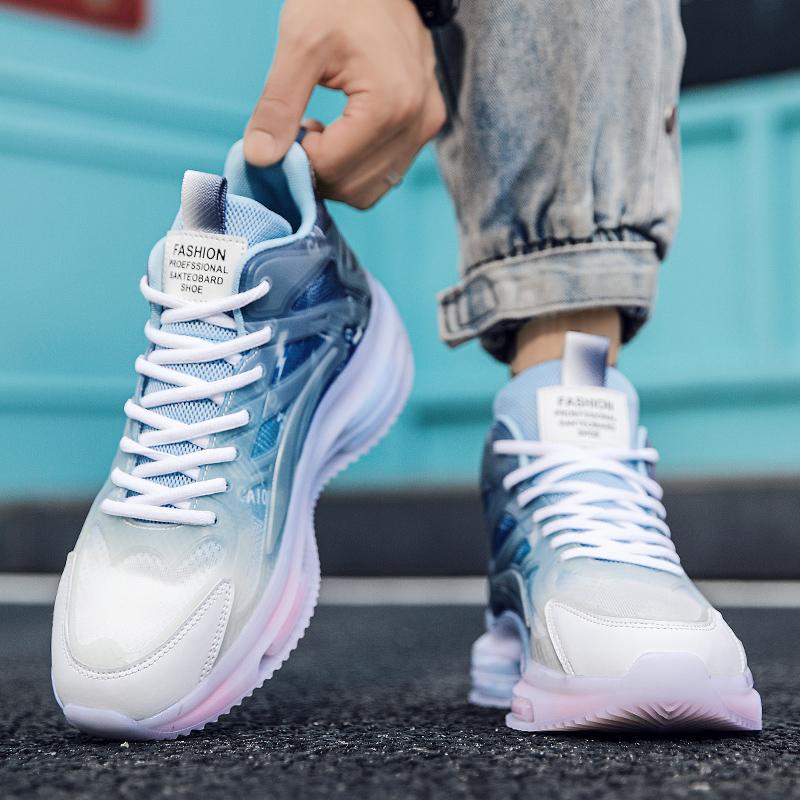 New High-top Casual Sports Shoes Fashion Fashion Shoes Male Students Street Lace-up Splicing Breathable Springback Running Shoes