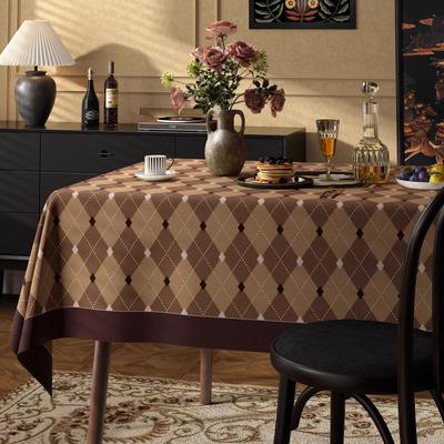 Retro Light Luxury Rhombus Waterproof Tablecloth Household Dining Table Oil-Proof And Anti-Fouling Advanced Sense Living Room Decoration