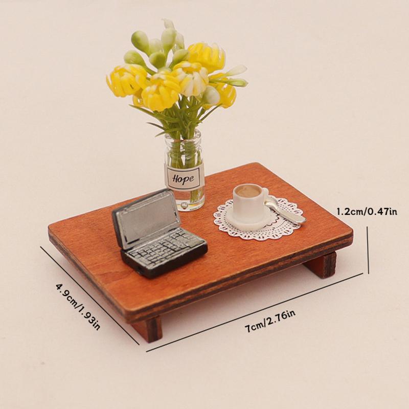 6Pcs Simulation Miniature Computer Low Table Coffee Vase Ornament Dollhouse Accessories Leisure Scene Props