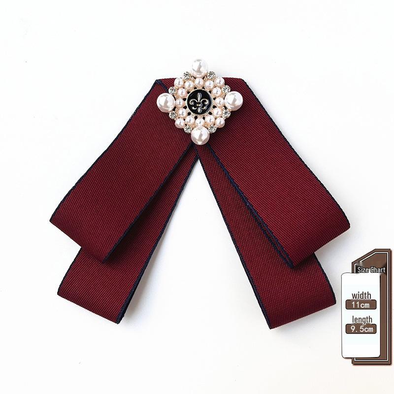 Korean Retro Bow Tie & Pearl Brooch - Women's Uniform Accessory