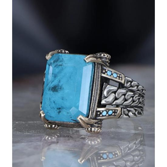 

Мужское кольцо из стерлингового серебра 925 пробы с камнем Параиба 17