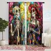 Halloween Colored Glass Curtains Skull Heart Pattern Prints Window Decorations Home Room Made Of Polyester