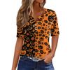 Womens Casual Halloween Print V Neck Short Sleeve Button Decor T Shirt Top Lightweight Comfortable Fit