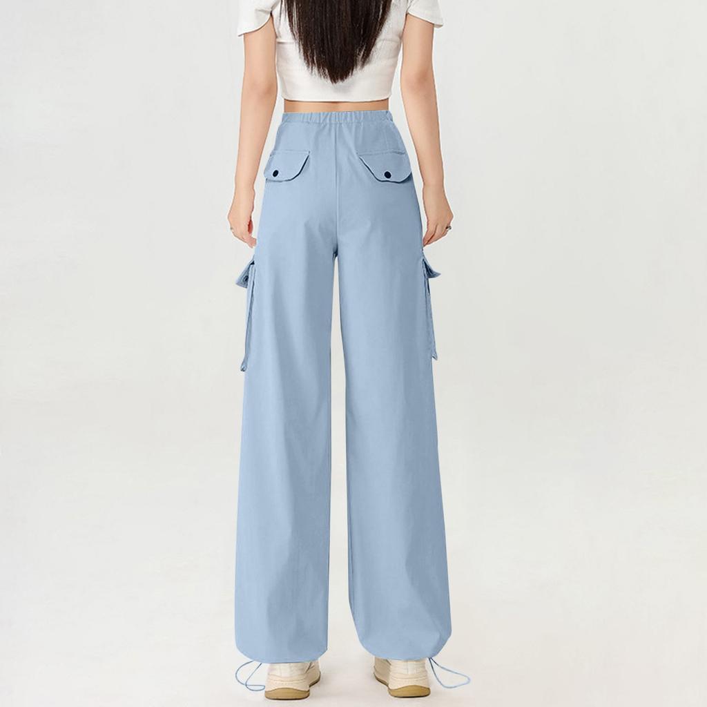 Women's Summer Thin Loose Straight Leg Pants With Multiple Pockets High Waist And Wide Legs Quick Drying Sports Pants (Regular Style)
