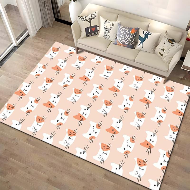 Cute Cartoon Cat Faces Pattern Carpet1Orange and White Design1Soft Pastel Style Suitable for Use As an Anti-slip1 For1room and Bedroom Sofas