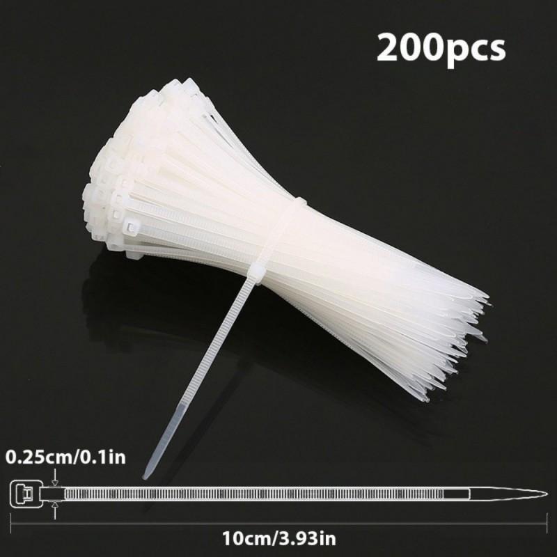 200-Pack 10cm Home Cable Ties: Thickened Non-Slip Nylon Zip Ties for Desk & Room Wire Organization