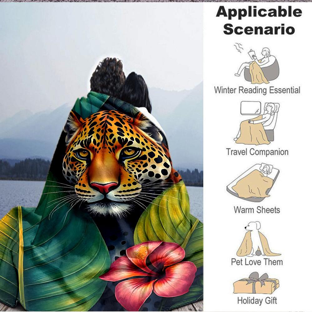 1pc Jungle Leopard Lightweight Flannel Blanket, Comfortable and Warm Blanket, for Office and Camping Sofa Bed, Livingroom101