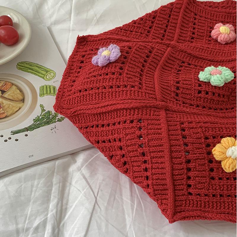 Yogodlns Summer New Hollow out Knitted Flower Tote Bag Single Shoulder Commute High-End Feeling Large Capacity Business Commuting