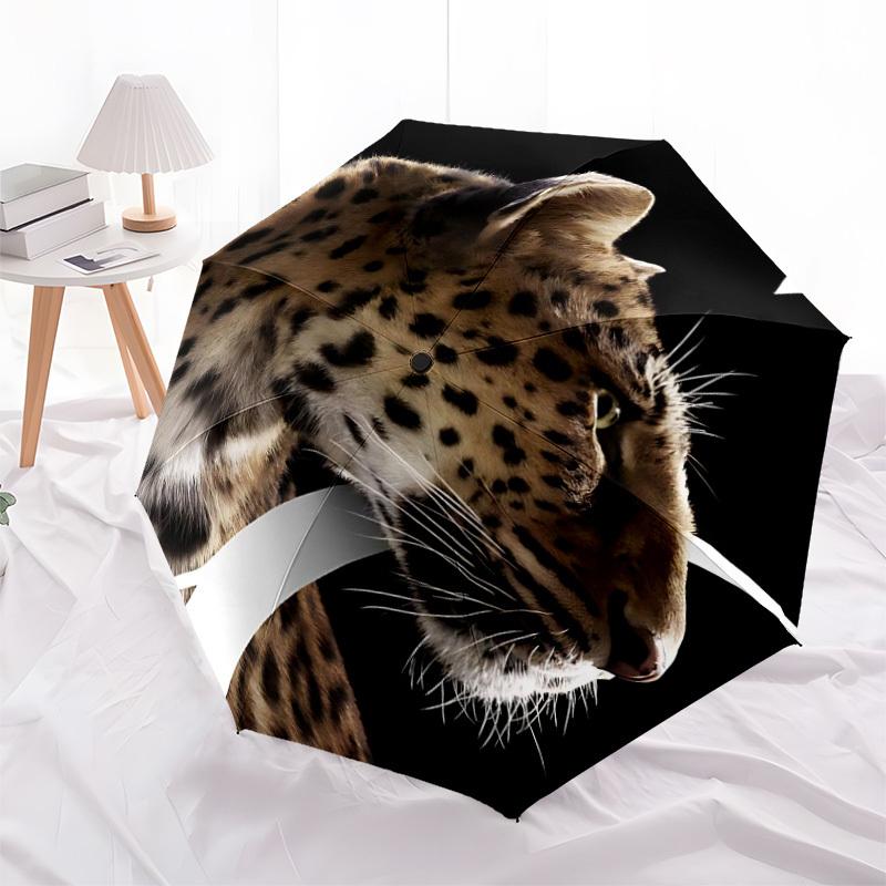 1pc Leopard Automatic Open/Close Umbrella 8-Rib Strong Frame, Portable Travel Umbrella for Women & Men, Birthday Gift Parties 026
