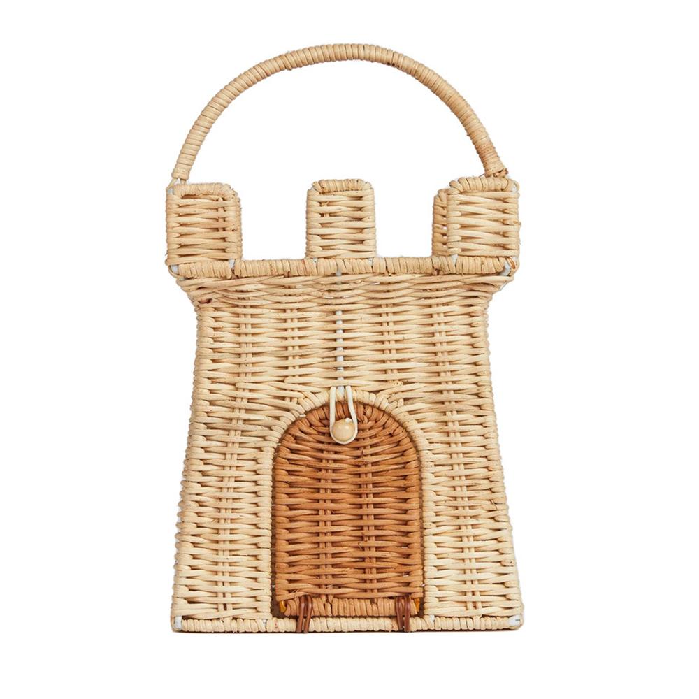 

Handmade Castle Design Rattan Bag Wicker Woven Handbag Summer Straw Beach Bags for Women Cute Funny House Basket Bag Girls 17x30cm