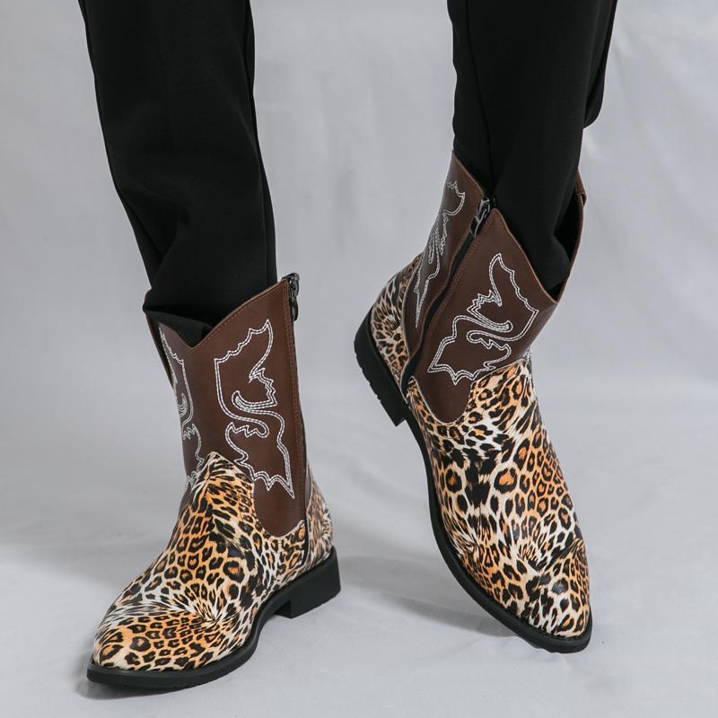 Fashion High Quality Handmade Mens Cowboy Boots Embroidery Western Luxury Pointed-toe High Top Boots Brand Classic Retro Style Men Boots