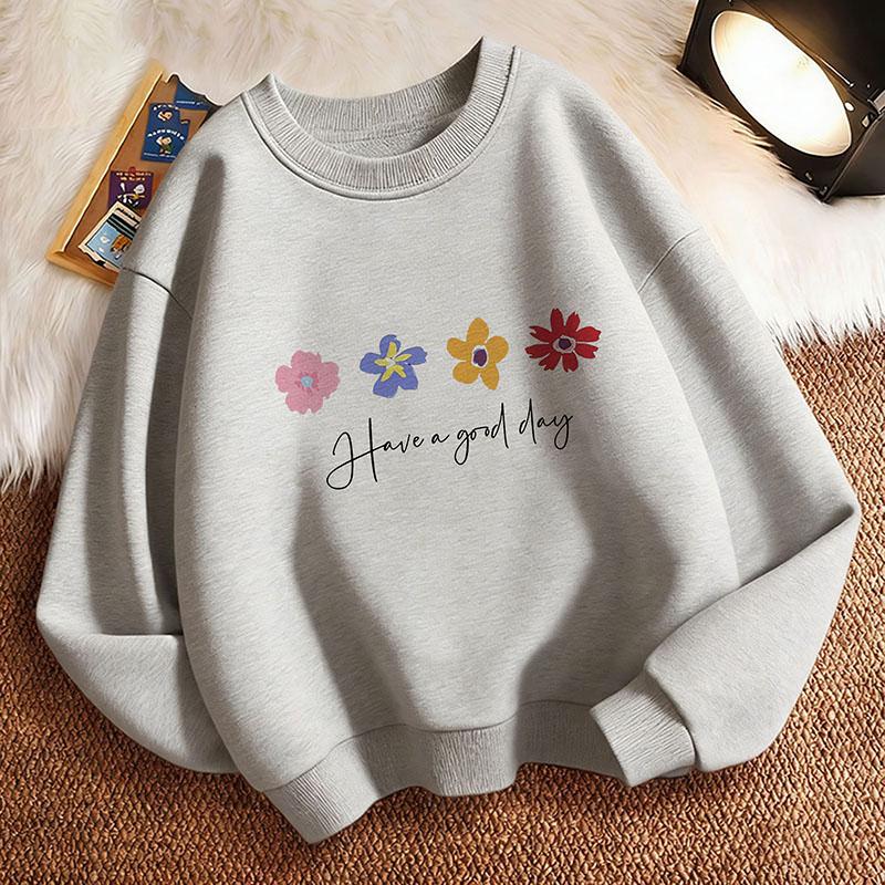 Pullover Spring Have A Good Day Flower Crew Neck Graphic Print Hoodie Boy/Girl Kids Hoody Children'S Sweatshirt