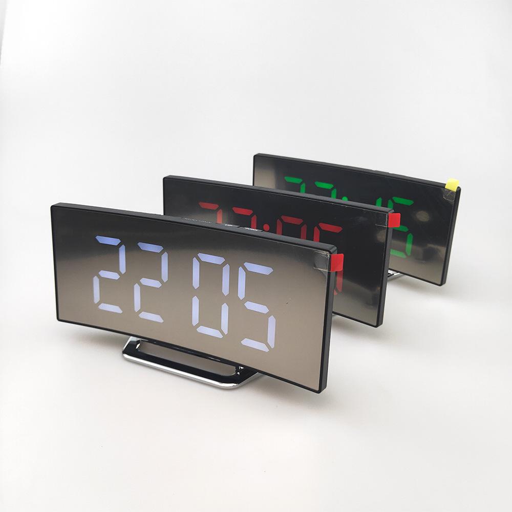 Creative Curved Surface LED Mirror Clock with Large Display and Silent Alarm