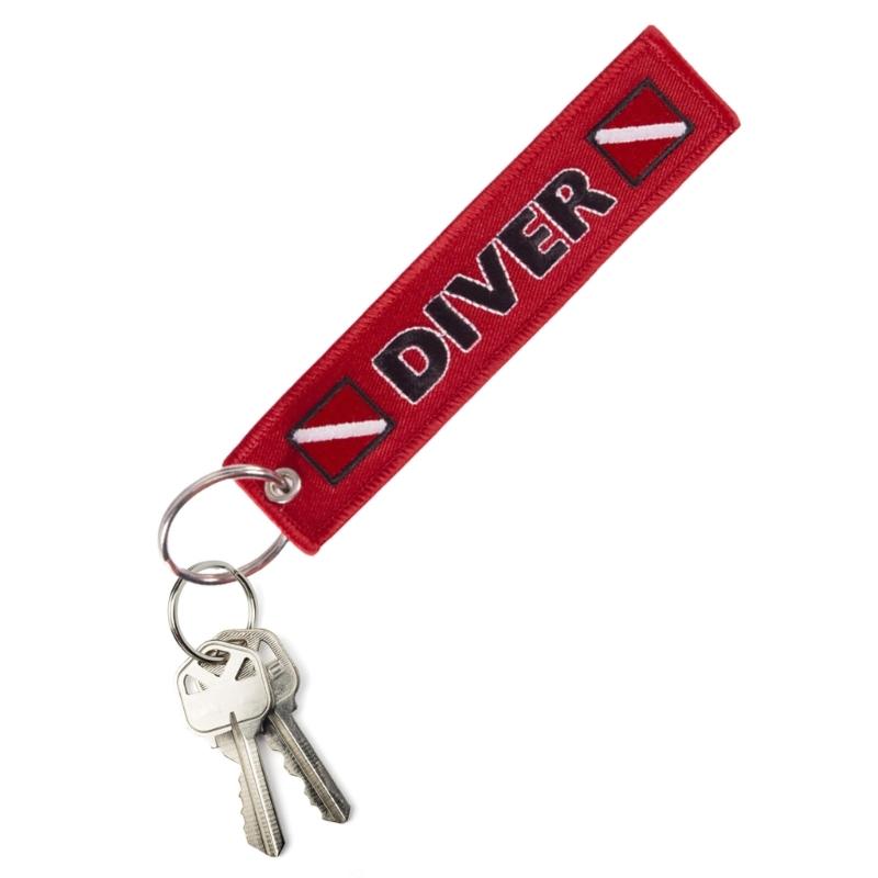 Stylish Polyester Diving Sign Keychain Waterproof Embroidered Dive Flag Key Ring Handmade Beach Vacation Accessory