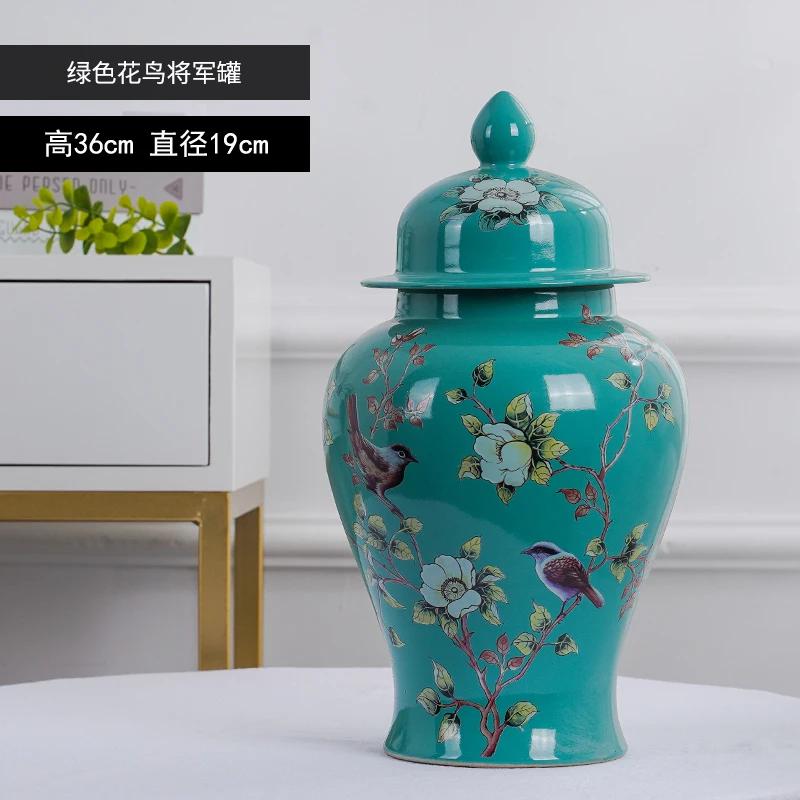 

Creative Flower and Bird Ceramic General Jar Painted Flower Arrangement Dried Flower Vase Large Capacity Sealed Storage Jar Home
