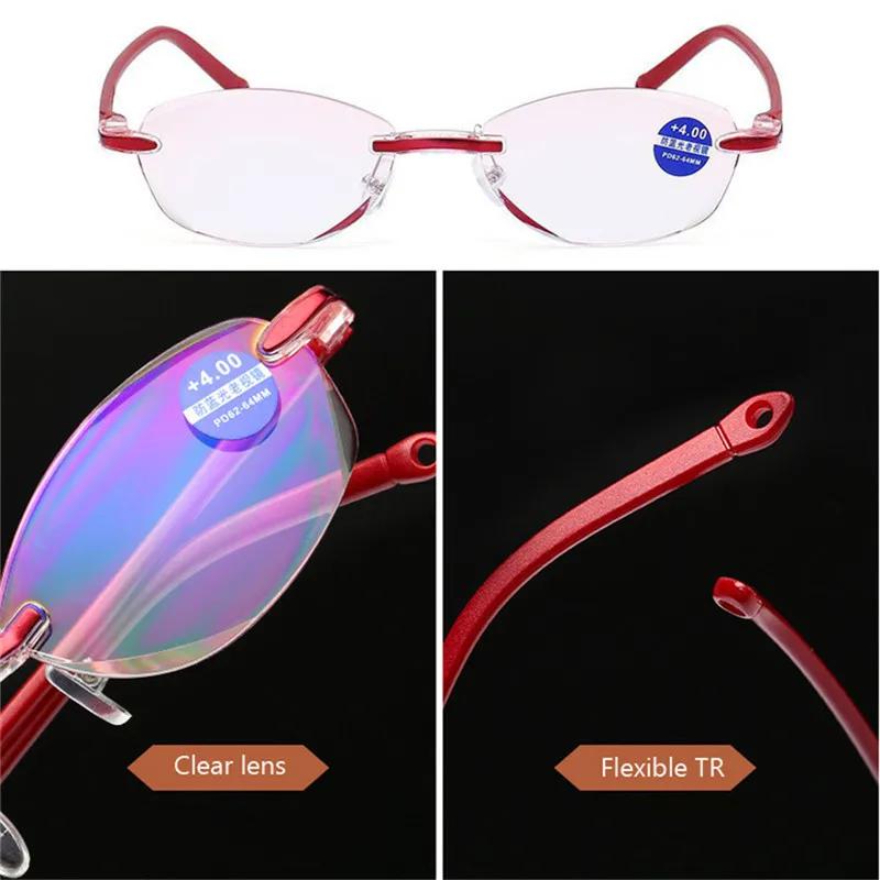 Fashion Women Ultralight Rimless Reading Glasses Classic Anti Blue Light Eyeglasses Ladies Presbyopia Eyewear +1.0 To +4.0