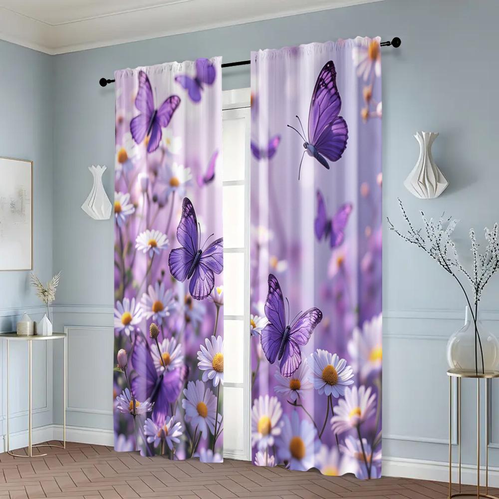 2pcs, Light Filtering Curtains Butterfly3 100% Polyester (without rod) Stuff Clearance Perfect for Living Room & Bedroom Decor