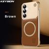 KEYSION Luxury Magnetic PU Leather Aromatherapy Phone Case for Samsung Galaxy S24 S25 Ultra Wireless Charging Borderless Cover