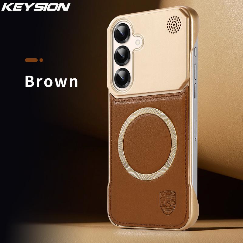 KEYSION Luxury Magnetic PU Leather Aromatherapy Phone Case for Samsung Galaxy S24 S25 Ultra Wireless Charging Borderless Cover