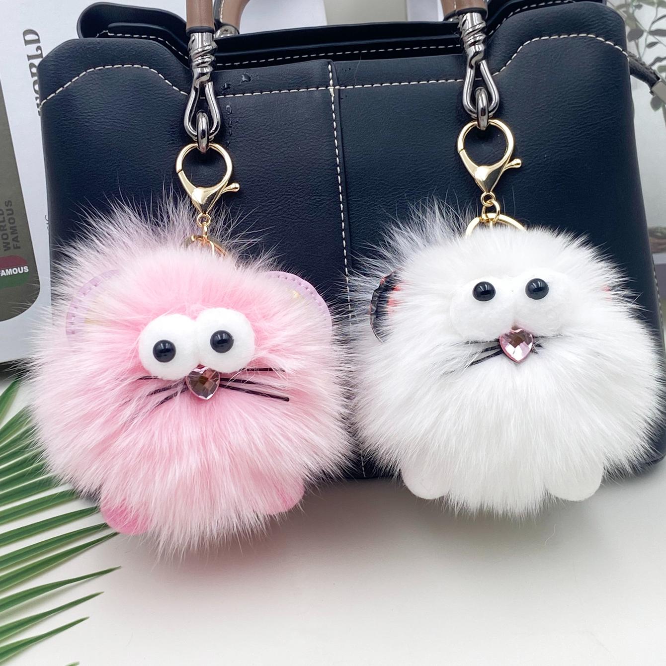 1 шт. новый пушистый помпон мяч сумка автомобиль кулон брелок для ключей милый подарок — фото 12