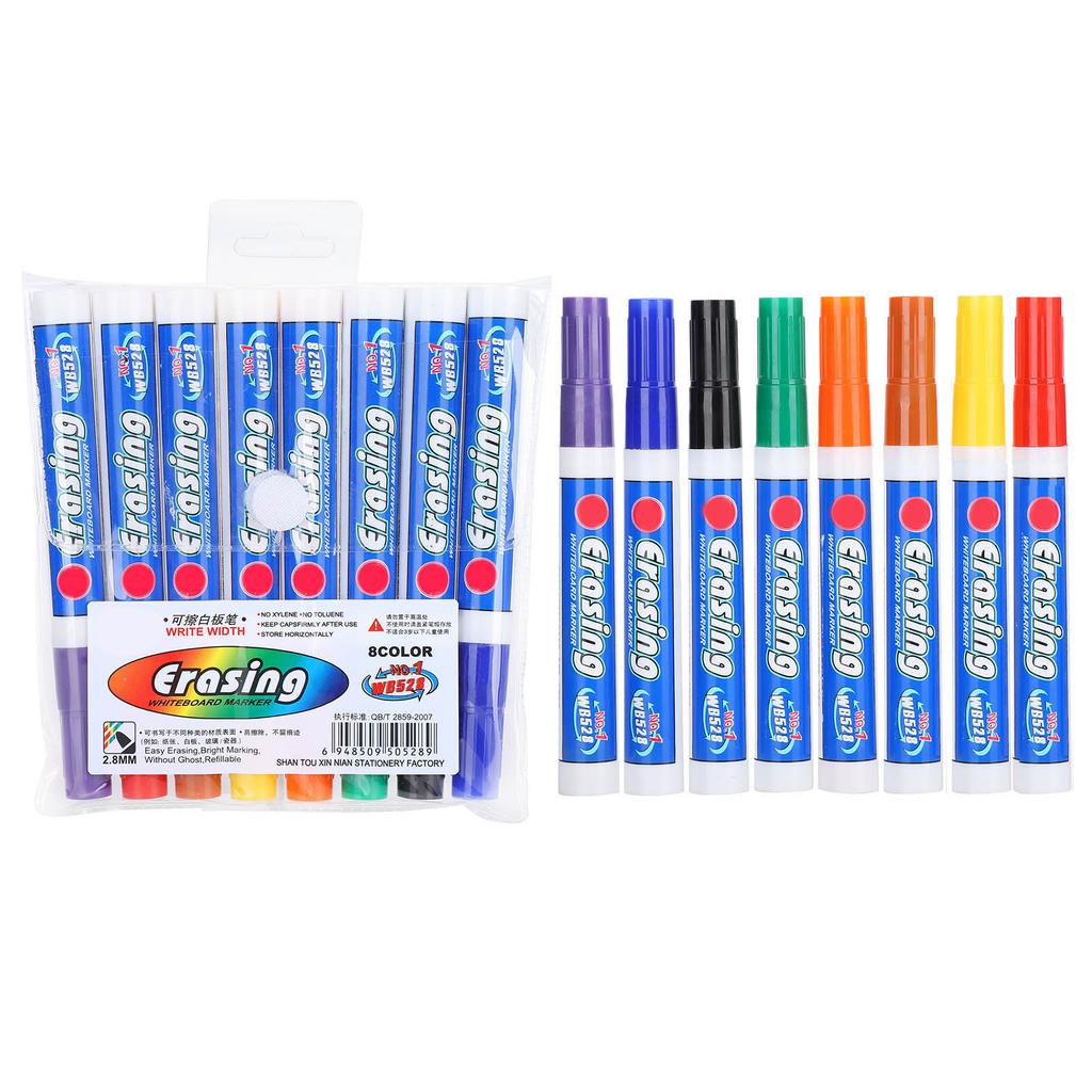 2 Sets 8 Colors Dry Erasable Whiteboard Pen Colorful Fiber Nib Markers Sets for School