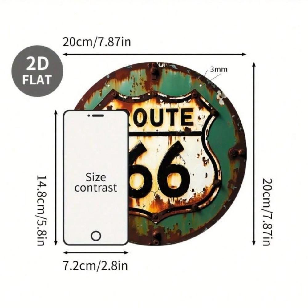 Vintage Round Metal Sign Route 66 Retro Green White Wall Decor