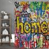 Vtipné Graffiti Domov Abstraktní Umění Sprchový Závěs, Koupelnový Dekorativní Sprchový Závěs, Vodotěsný Sprchový Závěs s Háčky