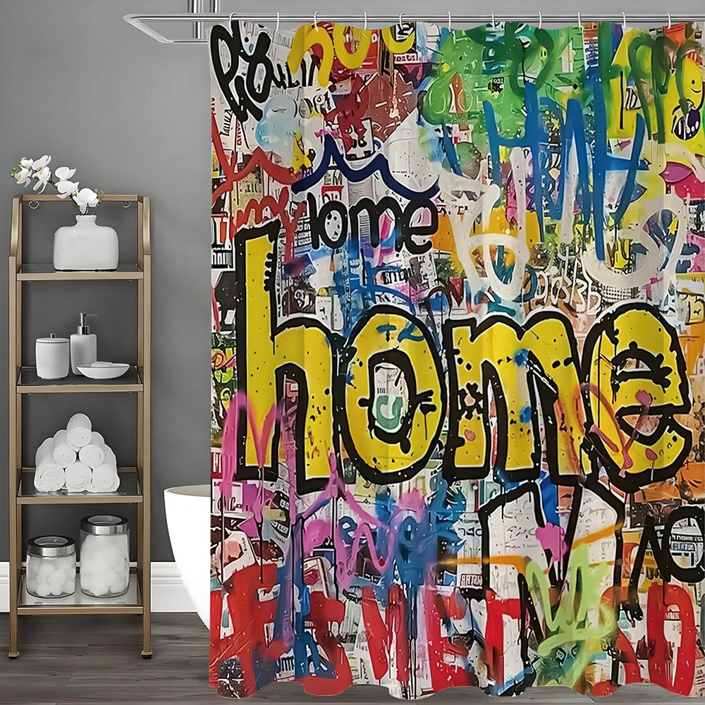 Lustige Graffiti Zuhause Abstrakte Kunst Duschvorhang, Badezimmer Dekorativer Duschvorhang, Wasserdichter Duschvorhang mit Haken