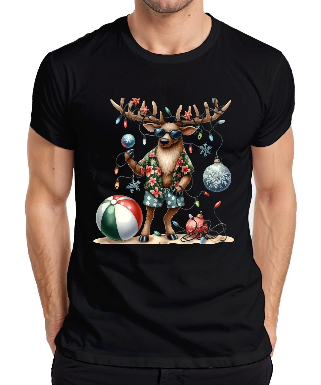 Rentier Weihnachten Lustig Hawaii Strand Sonnenbrille Retro Herren T-Shirt L